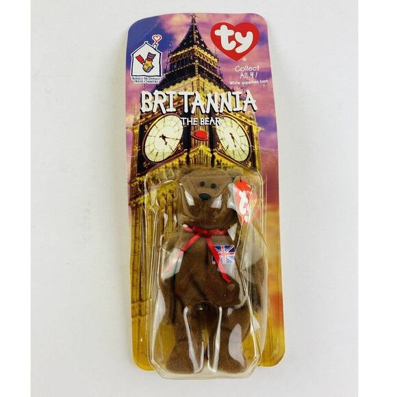 Mcdonalds TY Beanie Baby Britannia The Bear RARE WITH Bend in Cardboard 1999 - Picture 1 of 12